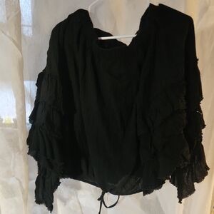 Boho Black Ruffled Women's Blouse Jaded Gypsy O/s